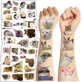 10 Sheets Cat Meme Temporary Tattoo Stickers for Teens, Cute Cat Party Favor Temporary Tattoos Waterproof Tattoo Sticker Fake Tattoos for Party Supplies Bithday Gift School Rewards
