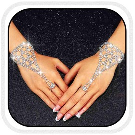 CASDRE Sparkly Rhinestone Gloves Fingerless Wedding Crystal Glove Bridal Hand Chain for Women (Silver, One Size)
