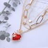 Allereya Punk Layered Heart Flower Necklace Red Crystal Heart Pendent