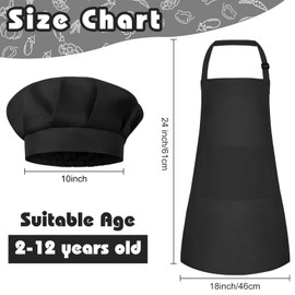Bouiexye 3 Set Kids Apron and Chef Hat Set Children Apron Adjustable with 2 Pockets Children Chef Painting for Cooking Baking Painting Crafts Making (Black