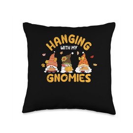 Autumn Foliage Fall Leaves Shirt Pumpkin Decor Hanging with My Gnomies Funny Garden Gnome Thanksgiving Fall Throw Pillow, 16x16, Multicolor
