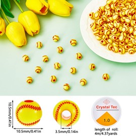 200 Pcs Softball Beads with 1 Roll of Elastic Rope 10.5 mm Acrylic Beads for Jewelry Making Softball Beads Sports Beads for Baseball Craft Supplies Acrylic Beads for DIY Making
