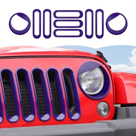 RT-TCZ Front Grille Inserts Headlight Cover Grill Bezels Trim Decoration Exterior Accessories Compatible with Jeep Wrangler JK JKU 2007-2017,Purple