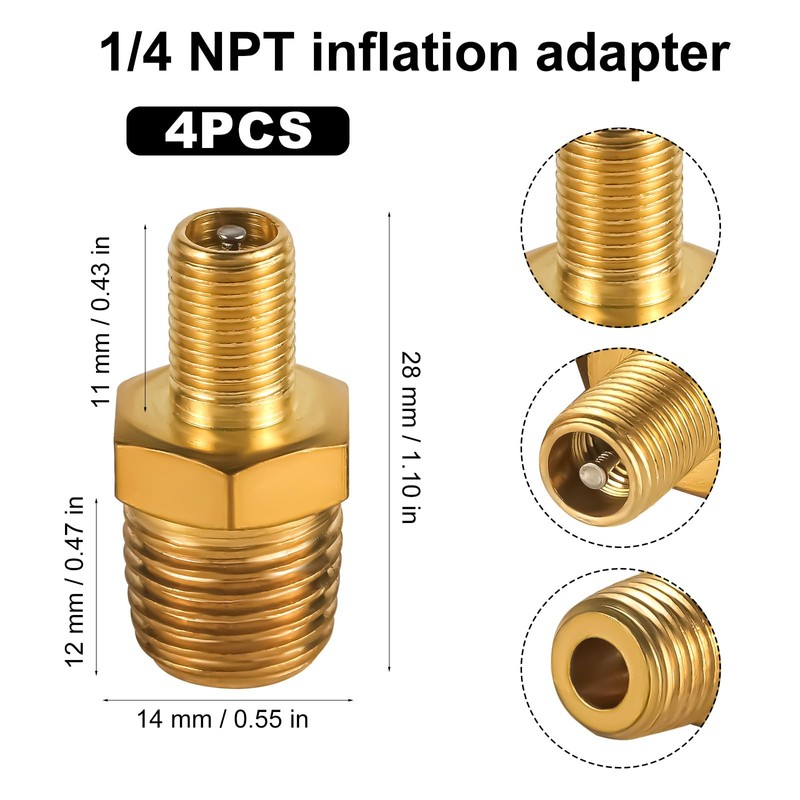 NQEUEPN 2pcs Brass Air Inflator Adapter, 1/4" NPT (M) to