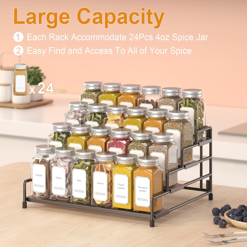 RUILALIFE 4-Tier-Spice-Rack-Organizer-for-Cabinet, Adjustable Depth Spice Holder Shelf For Countertop Pantry