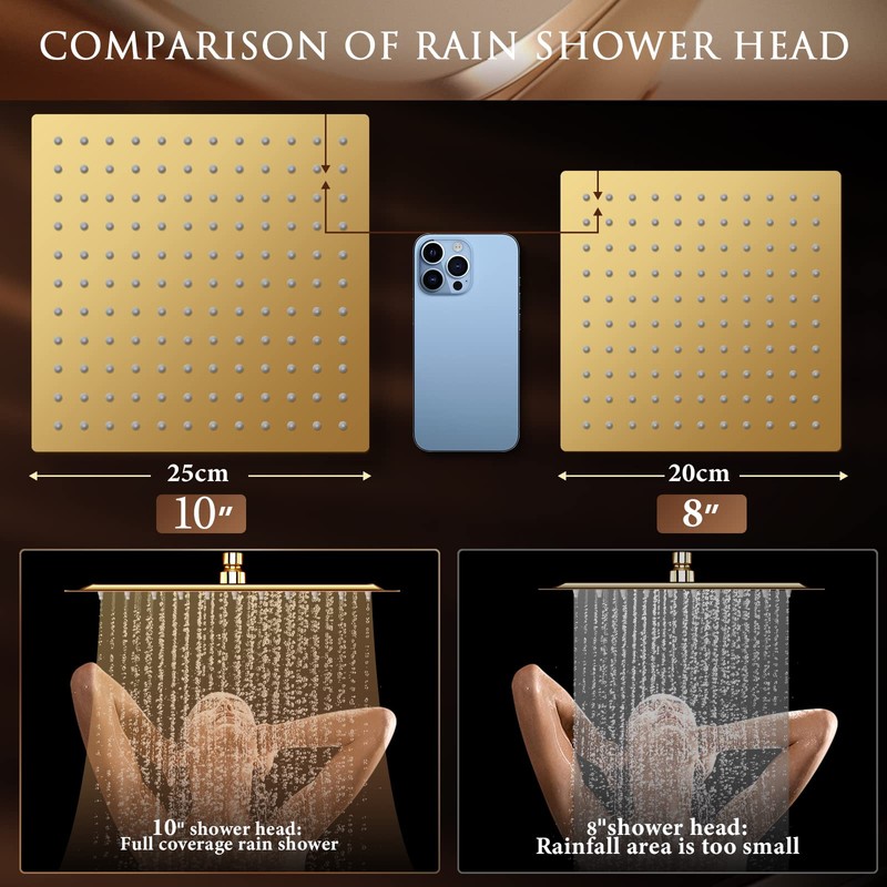 10" Gold Shower Head with Handheld, 5 Spray Handheld with