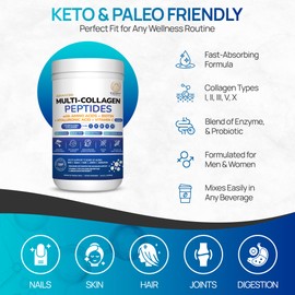 Product Maxx Multi Collagen Peptides Powder Grass Fed Types I II III V X with Biotin - Hyaluronic Acid & Vitamin C — Collagen for Hair Skin Nails Joints — Unflavored Sugar Free — 1.1 lb (500g)