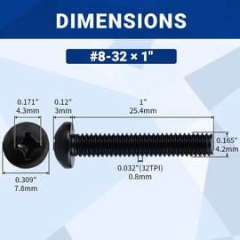 50pcs #10-24 x 1 Black 304 SS Phillips Pan Head Machine Screws w/Bit