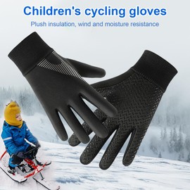 CubePlug Kids Winter Sports Cycling Gloves - Children Windproof Anti-slip Thermal Outdoor Touchscreen Gloves for Boys Girls Age 4-12 Years Bike Mitts Riding Running Warm Hiking Ski (Black, M)