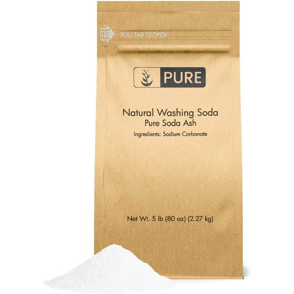 PURE Natural Washing Soda (5 lb.), Also Called Soda Ash or Sodium Carbonate, Eco-Friendly Packaging, Multi-Purpose Cleaner, Water Softener, Stain-Remover