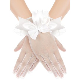 Bencailor Women Lace Gloves Party Wedding Gloves Bow Short Glove Evening Elegant Accessories Sun Protection Funeral(Beige,Lace Bow Style)
