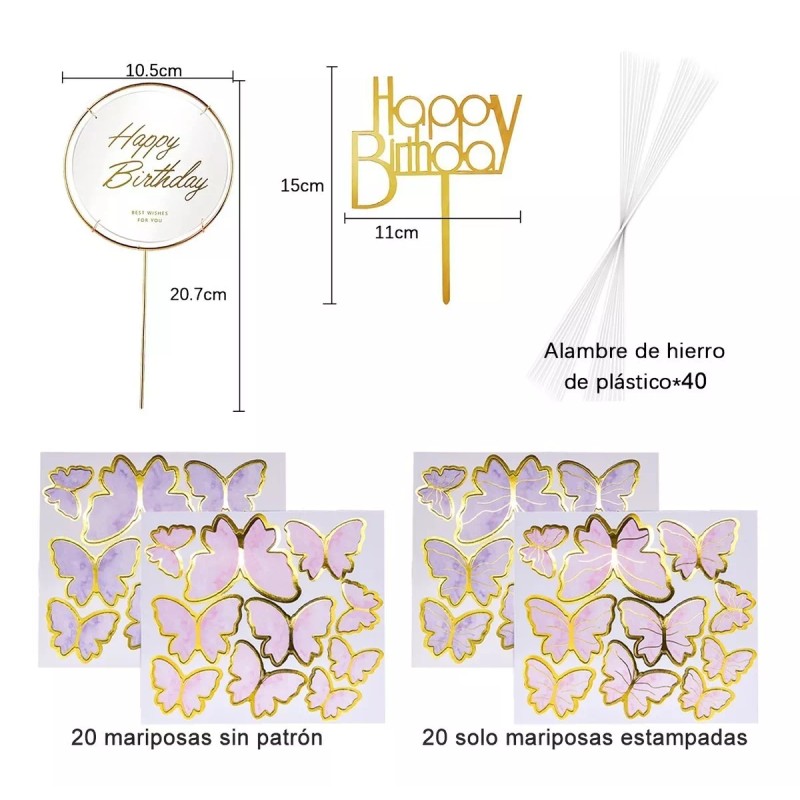 Feawiai 42pzs Decoración Pastel De Mariposa Letrero Feliz Cumpleaño