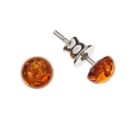 Amber Earrings, Round Stud Earrings with Amber and Rhodium-Plated 925/000 Sterling Silver Artisana-Schmuck, Baltic Amber Rhodium-plated 925/000 sterling silver, Amber