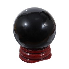 Lovionus89 Healing Crystal Ball Divination Sphere, 40mm Sculpture Home Decoration Fengshui Balls with Wood Stand, Black Obsidian
