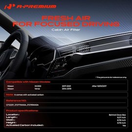 A-Premium - Filtro de aire de cabina de 2 piezas con carbón activado compatible con Nissan NV200 2017 2018 2019 2020 2021, Versa 2014 2015 2016 2017 2
