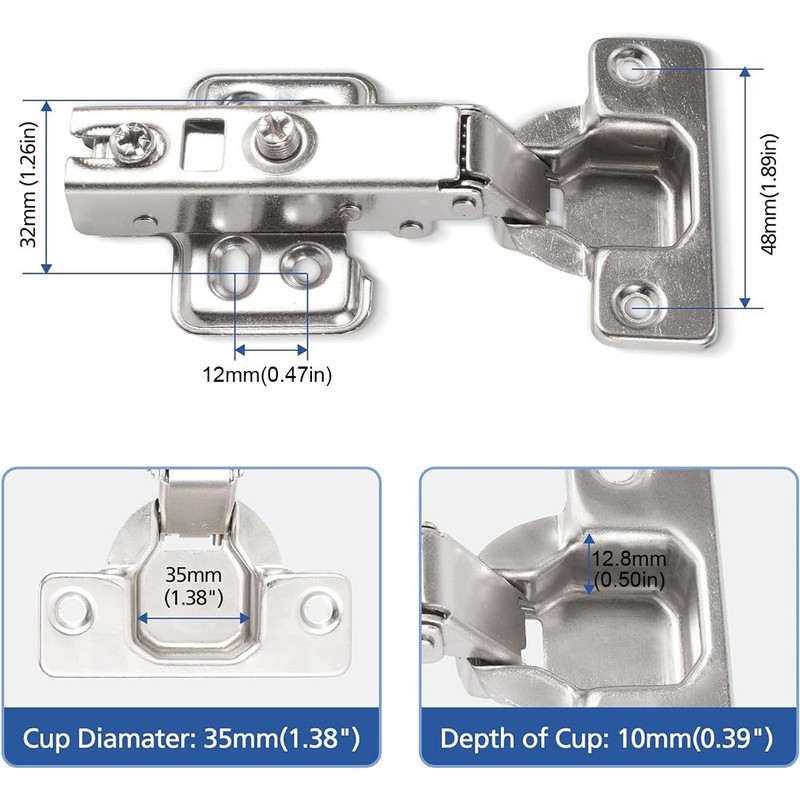 Pack of 2 Soft Close Automatic Hinges Integrated Damping Hinges