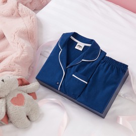 CityComfort Girls Pyjamas for Kids & Teenagers Summer Nightwear Sets Button Down Short PJs Breathable Soft Loungewear Short Sleeved Jammies for Girls (7-8 Years, Navy)