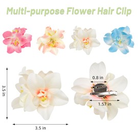 4Pcs Hawaiian Flower Hair Clips for Women, 3.5 Inches Artificial Tropical Hair Clip Hibiscus Claw Clip Beach Vacation Party Boho Hair Accessories for Women Girls