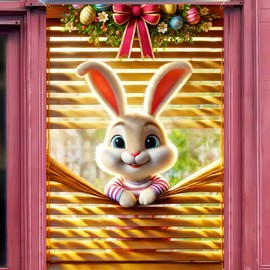 BlissYard Easter Bunny Window Cover Banner 31x47 Inch Easter Eggs Window Decoration Bunny Background Banner Easter Window Cover Easter Window Cover Party Banner Decoration Happy Easter Party Favors