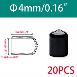 Qrity 20 PCS Rubber End Caps, Screw Thread Protectors, Rubber Covers for Screws, Screw Thread Protection End Cap, Flexible End Caps, 4mm ID, Black