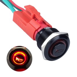 DMWD 19mm Horn Metal Push Button Switch Heavy Duty 20Amp 12V-24V (ON)-Off Momentary Horn/Speaker Switch Waterproof Anti-Vandal with Pigtail for 3/4" Mounting Hole Red LED Black Shell
