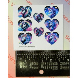 Stickasaurus Wrecks Midnight Unicorn Hearts Mini Sticker Sheet