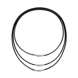 Tagaremuser 3 Pieces Leather Necklace 3 mm Black Faux Leather Necklace Braid 316 Stainless Steel Clasp Wax Leather Necklace for Men and Women, Stainless Steel, Black