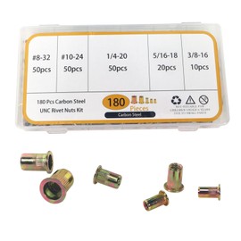 AOMIKITSTU Rivet Nuts 180pcs, 8-32, 10-24, 1/4-20, 5/16-18, 3/8-16in Threaded Rivet, Flat Head Threaded Insert Nutserts Assort, Insert Nutsert Rivnuts Kit for Tunnel Coal Mines