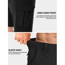 Toomett Mens Outdoor Casual Expandable Waist Lightweight Water Resistant Quick Dry Fishing Hiking Shorts,6230,Black,32
