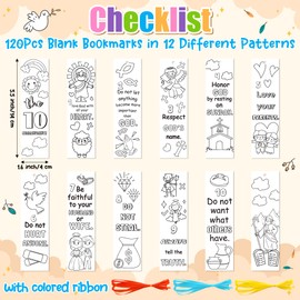 The Ten Commandments Color Your Own Bookmarks for Kids- 120Pcs Bulk 10 Commandments DIY Coloring Blank Bookmarks Christian Classroom Art Craft Supplies for Students Sunday School Religious Party Favor