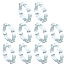 PATIKIL 10 Pack 34-37mm Double Ear Hose Clamp, Galvanized Steel Crimp Rings for Tubing Pipe Fitting Connections, Silver Tone
