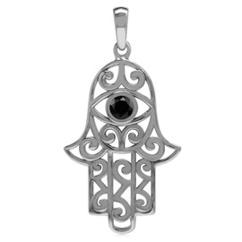 Silvershake Colgante De Mano De Fátima Con Ojo Malvado De Plata De Ley 925 De Ónix Negro Natural
