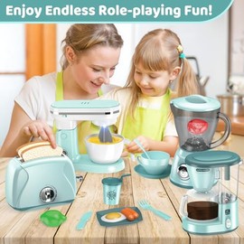 Shemira Play Accesorios de cocina, juego de aparatos de cocina, juego de juguetes con cafetera, licuadora, mezcladora, tostador, juego de cocina para 