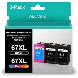 3 Packs 67XL Ink Cartridges Black and Color Combo Pack Replacement for HP 67 67 XL Ink for Envy 6000 6055 6055e 6400e 6455e 6458e Deskjet 2742e 2752e 2755e Envy Pro 6455 6458 (2 Black,1 Tri-Color)