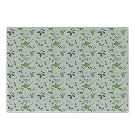 Ambesonne Jasmine Cutting Board, Exotic Herbal Tea Concept Green Tea and Jasmine Leaves, Decorative Tempered Glass Cutting and Serving Board, Small Size, Lime Green Pale Sage Green Dark Teal