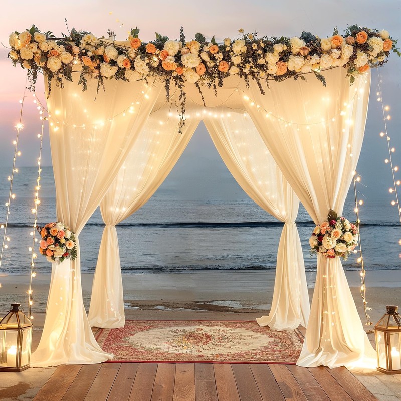 Wish Care 10x10ft Champagne Backdrop Curtains with Lights String for