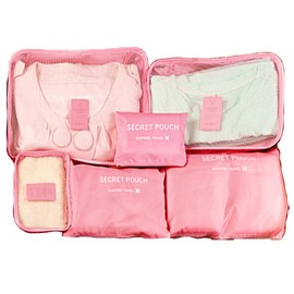 6 x Organizer Bags Suitcase Organizer Travel Bag Complete Set Luggage Organizer Bags Clothes Storage Suitcase Accessories for Travel Zipper Pink