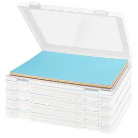 5 Pack A4 File Paper Storage and Organizer Box, Clear Scrapbook Office Document Holder Plastic Storage Container with Hing Lids Portable Project Case for Magazine File and School Supplies