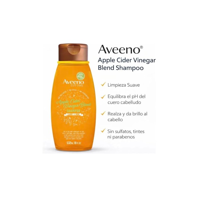 Aveeno Shampoo Apple Cider Vinegar Blend, Clarify & Shine, sin
