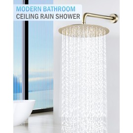KINLIV 12 inch Brushed Gold Rainfall Shower Head - All Metal Stainless Steel Full Body Round Rain Shower with 120 Silicone Nozzles Modern Bathroom