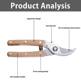MiKoyi Premium Secateurs Professional Secateurs with 3Cr13 Stainless Steel Blades, Anti-Rust, Long-Lasting Sharpness, Scissors for Grafting, Pruning Branches, Plants and Flowers, Large