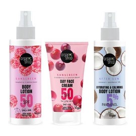 Natura Siberica Sun Fun 1 Sunscreen Body Lotion Raspberry & Antioxidant Body Lorion SPF50, 150ml & Sunscreen Day Face Cream SPF50 for Oily Skin, 50ml & Hydrating & Calming After Sun Body Lotion with Coconut & Panthenol 5%, 150ml