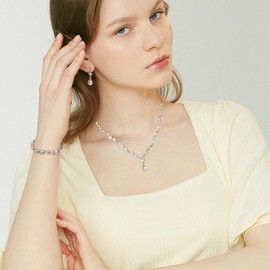 AiminGems Wedding Jewelry Set for Brides Bridesmaids, Austrian Crystal Teardrop Marquise Cluster Floral Y-Necklace Tennis Bracelet Dangle Earrings for Wedding Prom Party (Gold)