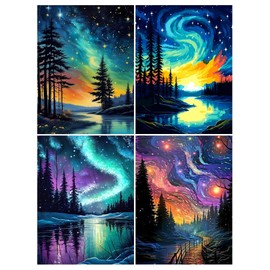Cewlonp 4 Pack Paint by Number for Adults - Starry Night, Easy Canvas Paint by Numbers for Gift, Home Wall Decor (4 Pack, 12x16 inch)