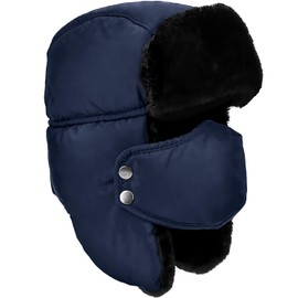 Unisex Winter Ear Flap, Trooper, Trapper, Bomber Hat, Keeping Warm While Skating, Skiing Other Outdoor Activities, Navy Blue(Size: One Size)