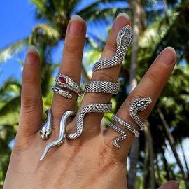 INENIMARTJ Snake Ring Vintage Stackable Snake Serpent Reptile Rings Adjustable Snake Knuckle Ring Set Punk Snake Jewelry for Women, Metal, No Gemstone