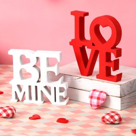 Valentine's Day Love & Be Mine Wooden Signs,Romantic 2PSC Letter Sign Decorations for Tabletop, Mantle, Tiered Trays,Decor for Valentine's, Weddings, Anniversaries