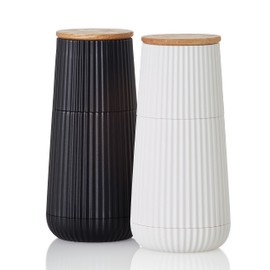 AdHoc Scape Salt & Pepper Mill Set - Salt & Pepper Grinders with Ultra-Sharp Grinding Mechanisms - Refillable Mills & Spice Shakers with Adjustable Grinding - Black & White