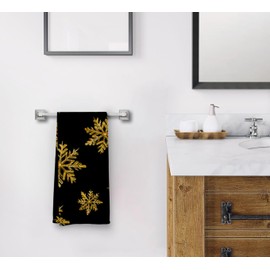 Dwept Winter Black Golden Snowflake Kitchen Towel, Christmas Hand Towels, Snow Dish Towels, Seasonal Winter Holiday Xmas Decorations Hand Towels for Bathroom, Winter for Women Men