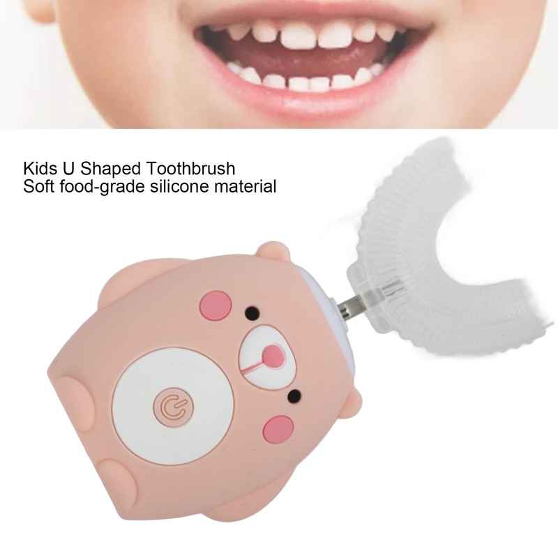 Cute Cartoon Bear Pattern U Shaped Automatic Toothbrush Electric Children